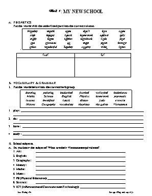 Bài tập Tiếng Anh Lớp 6 - Unit 1 My new school - Lưu Hoằng Trí